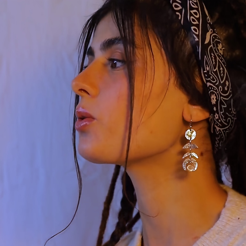 Bohemian Moon Phase Moonstone Pendant Women's Earrings